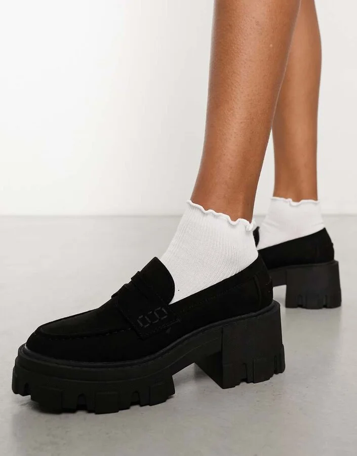 ASOS DESIGN Sloane chunky mid heeled loafers in black - Image 2
