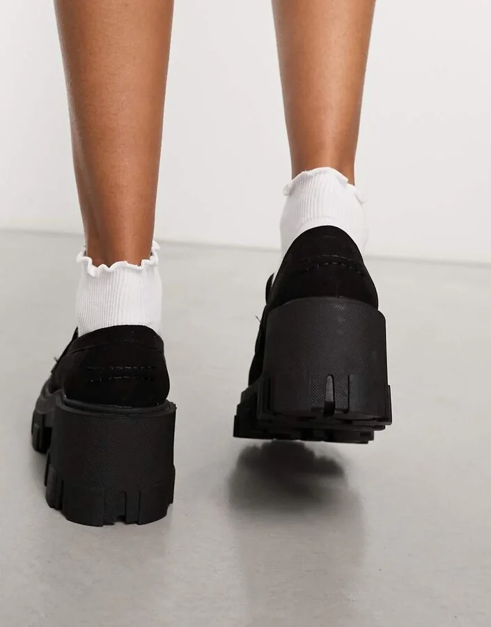 ASOS DESIGN Sloane chunky mid heeled loafers in black - Image 4