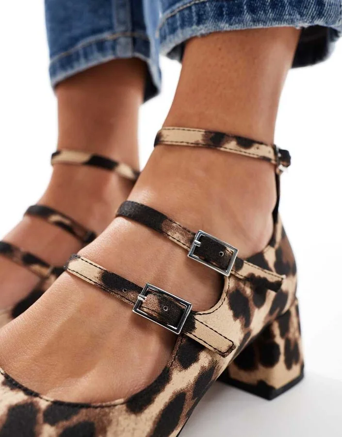 ASOS DESIGN Socco mid block heeled mary jane shoes in leopard - Image 3