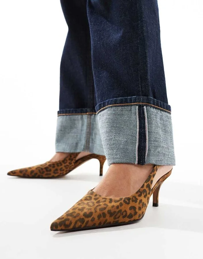 ASOS DESIGN Solo premium leather slingback mid heeled shoes in leopard - Image 2