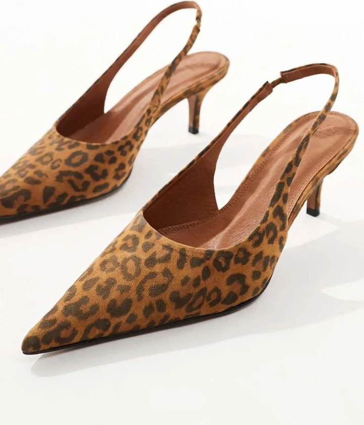 ASOS DESIGN Solo premium leather slingback mid heeled shoes in leopard