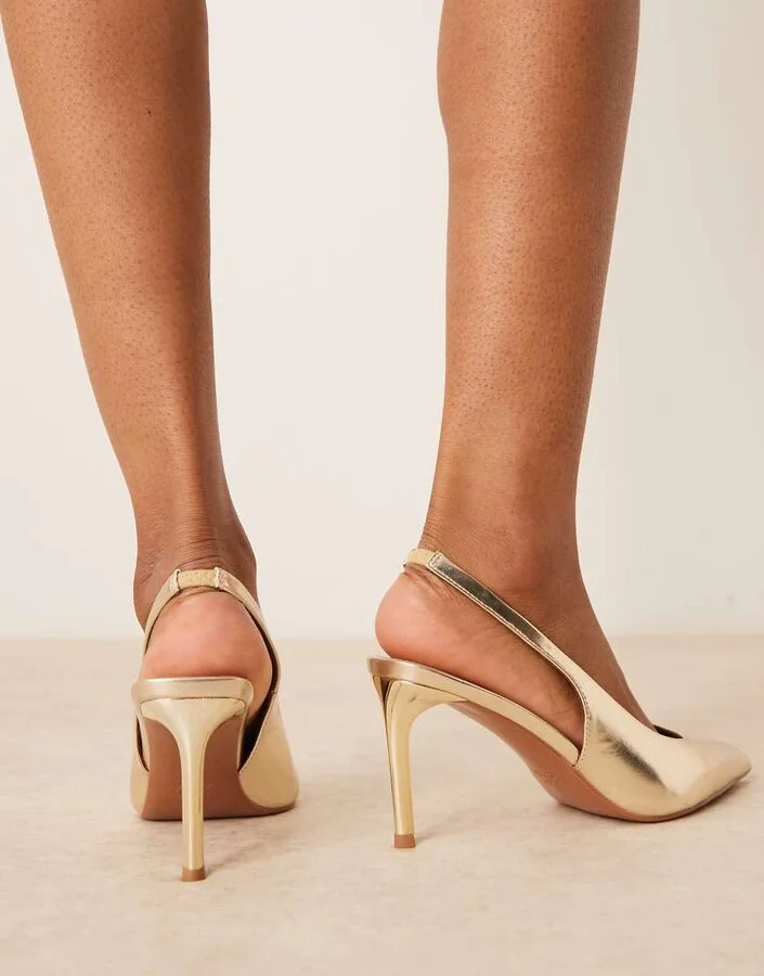 ASOS DESIGN Spicy slingback stiletto mid heeled shoes in gold - Image 3