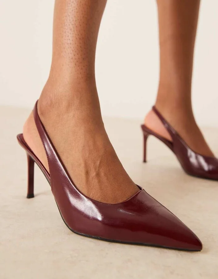 ASOS DESIGN Spicy slingback stiletto mid shoes in burgundy - Image 4