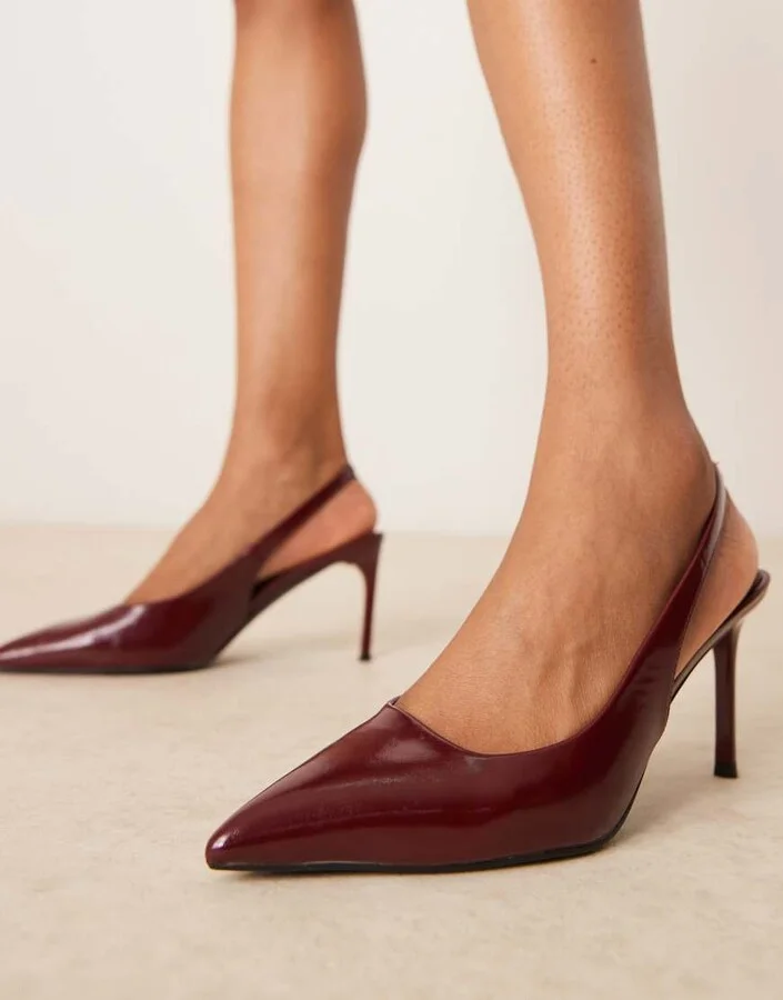 ASOS DESIGN Spicy slingback stiletto mid shoes in burgundy