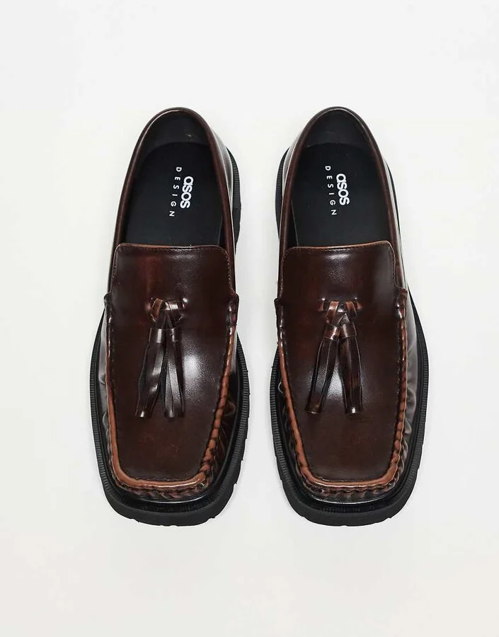 ASOS DESIGN square toe loafers in brown with tassel - Image 3