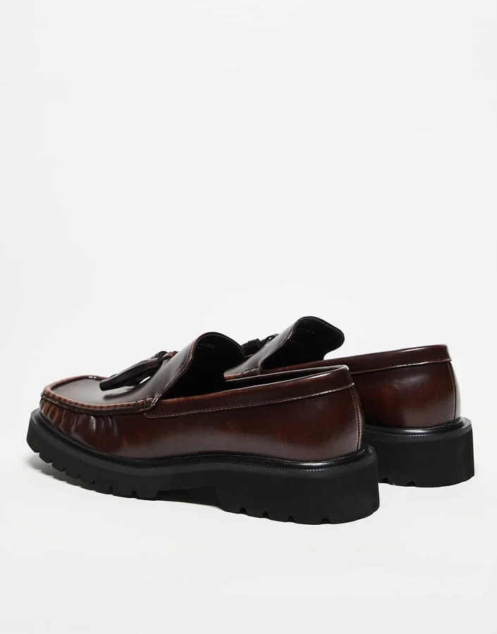 ASOS DESIGN square toe loafers in brown with tassel - Image 4