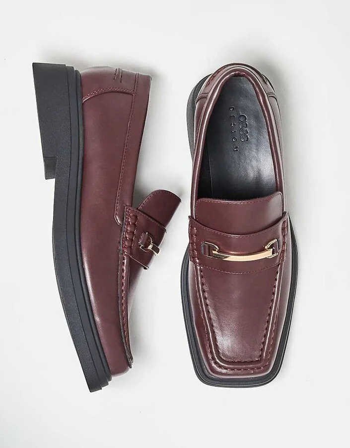 ASOS DESIGN square toe loafers in burgundy - Image 2