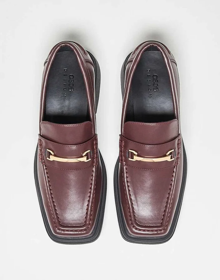 ASOS DESIGN square toe loafers in burgundy - Image 4