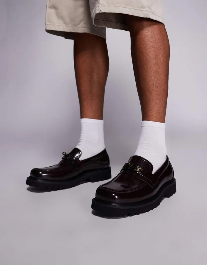 ASOS DESIGN square toe loafers in burgundy
