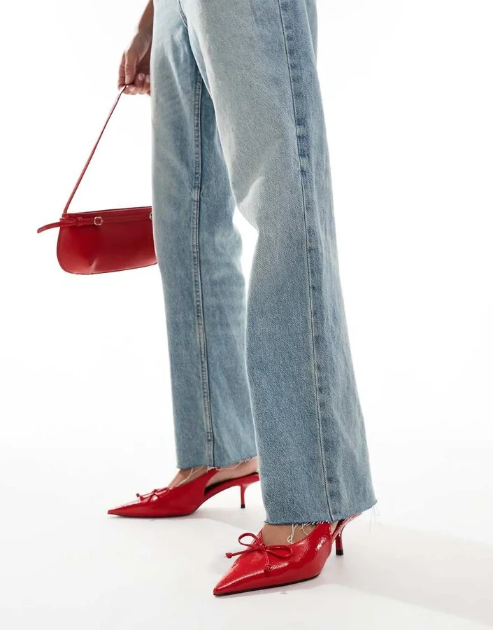 ASOS DESIGN Sriracha bow slingback mid heeled shoes in red - Image 2