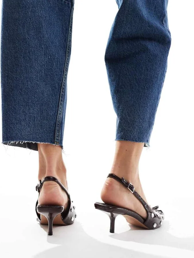 ASOS DESIGN Sriracha embellished slingback mid heeled shoes in burgundy - Image 2