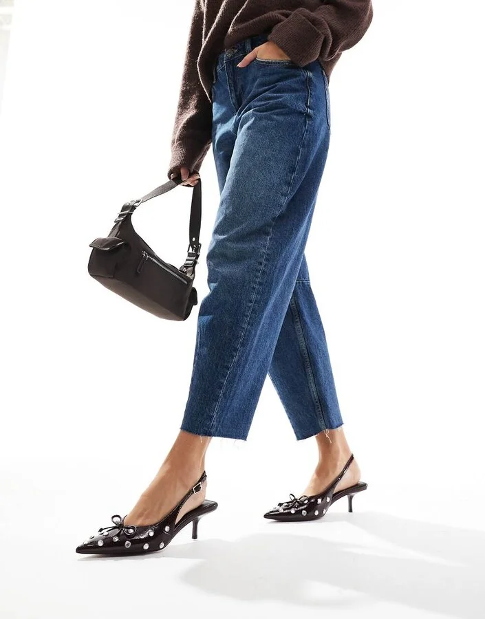 ASOS DESIGN Sriracha embellished slingback mid heeled shoes in burgundy - Image 4