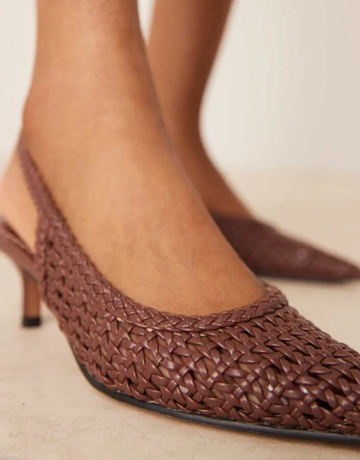 ASOS DESIGN Starry weave detail mid heel shoes in chocolate - Image 2