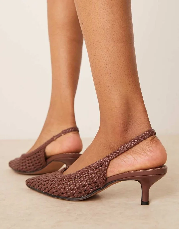ASOS DESIGN Starry weave detail mid heel shoes in chocolate - Image 4
