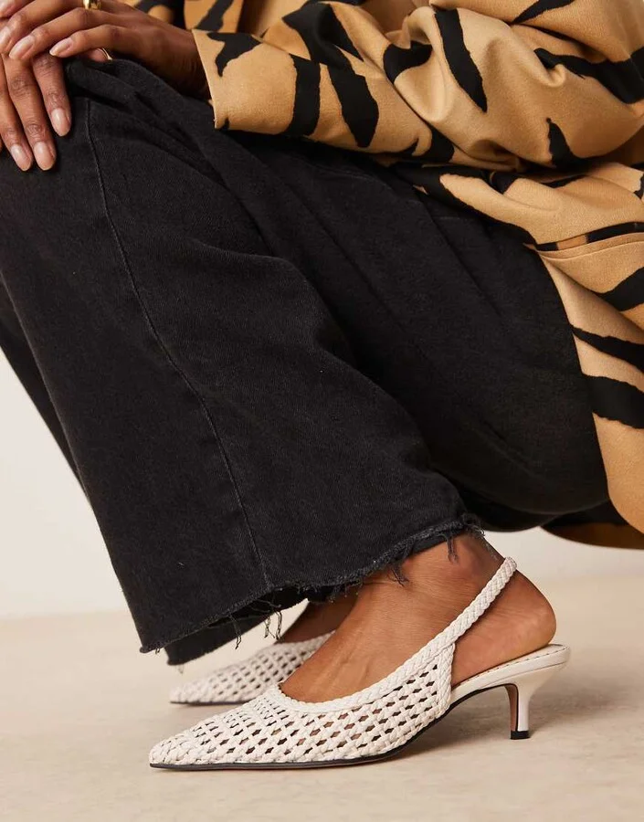 ASOS DESIGN Starry weave detail mid heel shoes in off - Image 3