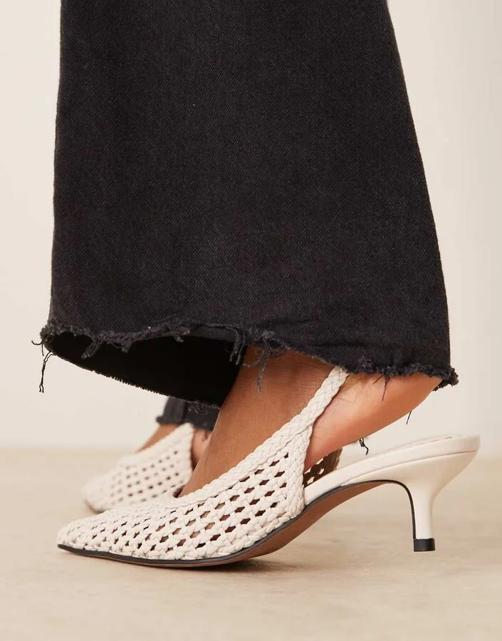 ASOS DESIGN Starry weave detail mid heel shoes in off - Image 4