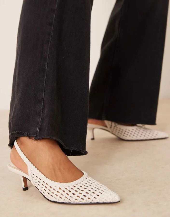 ASOS DESIGN Starry weave detail mid heel shoes in off