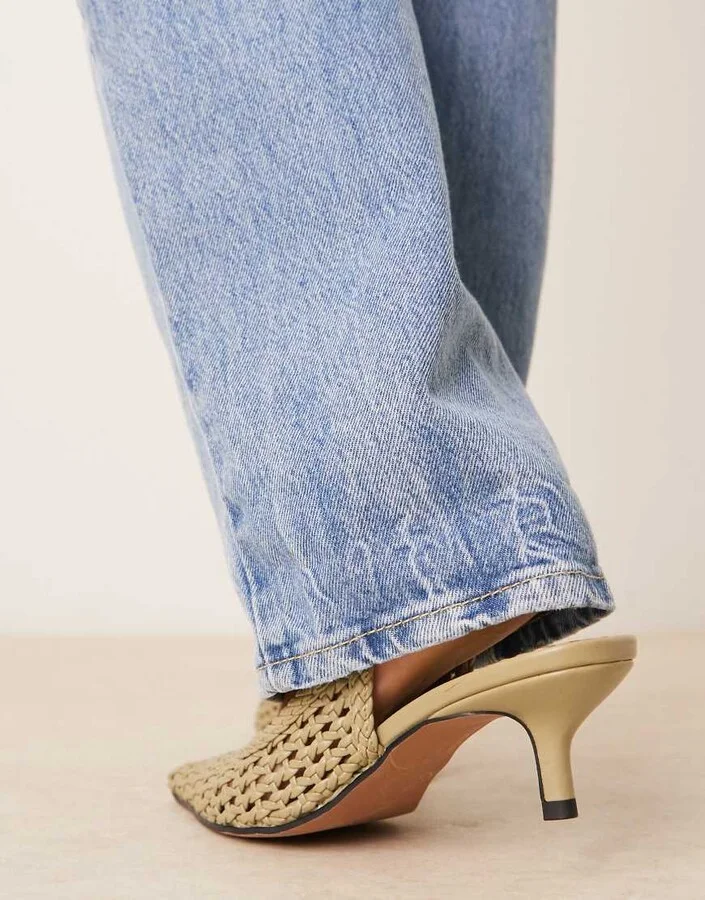 ASOS DESIGN Starry weave detail mid heel shoes in olive - Image 3