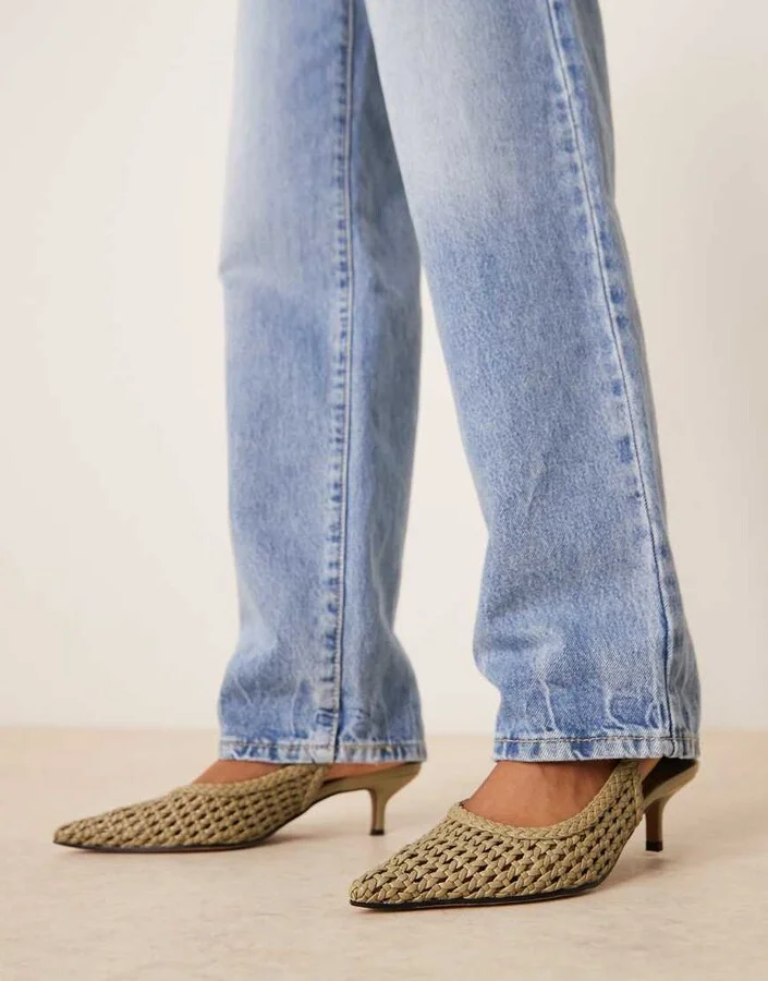 ASOS DESIGN Starry weave detail mid heel shoes in olive - Image 4