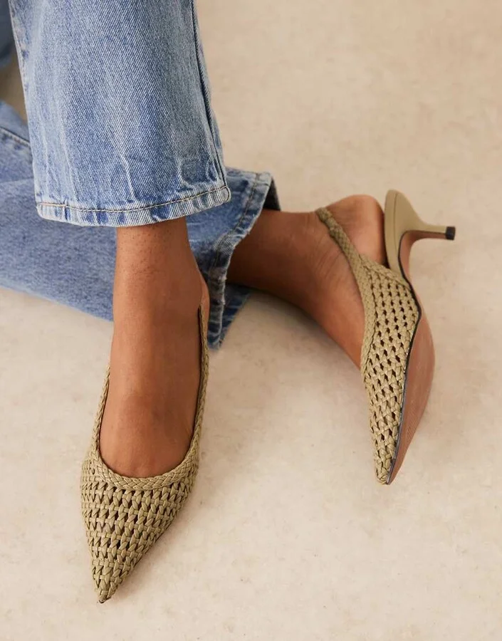 ASOS DESIGN Starry weave detail mid heel shoes in olive