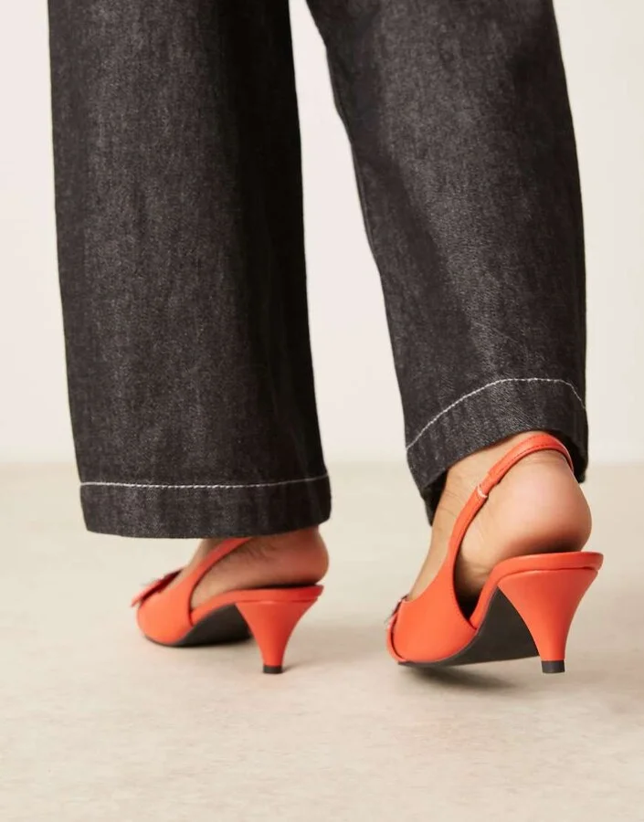 ASOS DESIGN Stellar buckle detail kitten heels in orange - Image 3