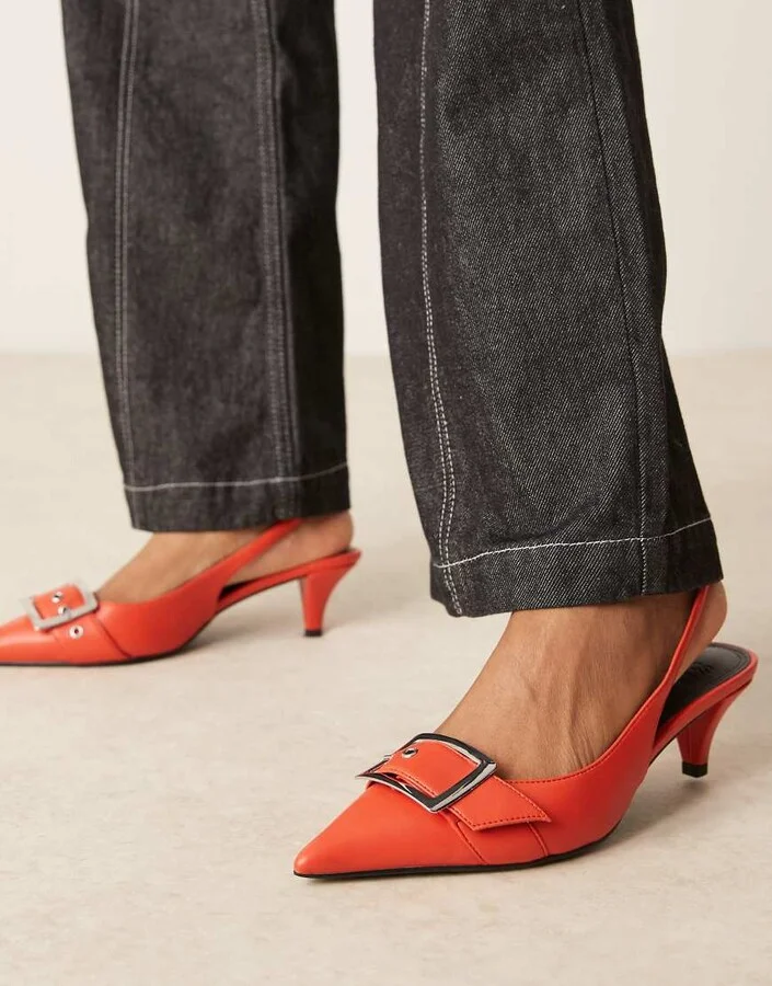 ASOS DESIGN Stellar buckle detail kitten heels in orange
