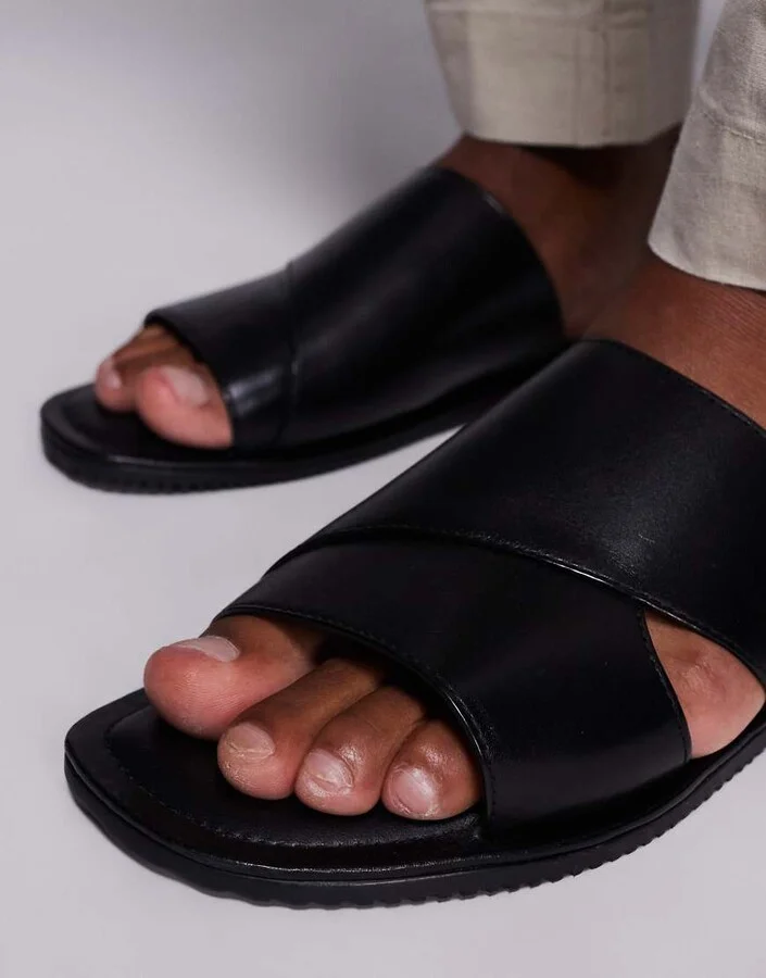ASOS DESIGN strap sandals in black leather - Image 2