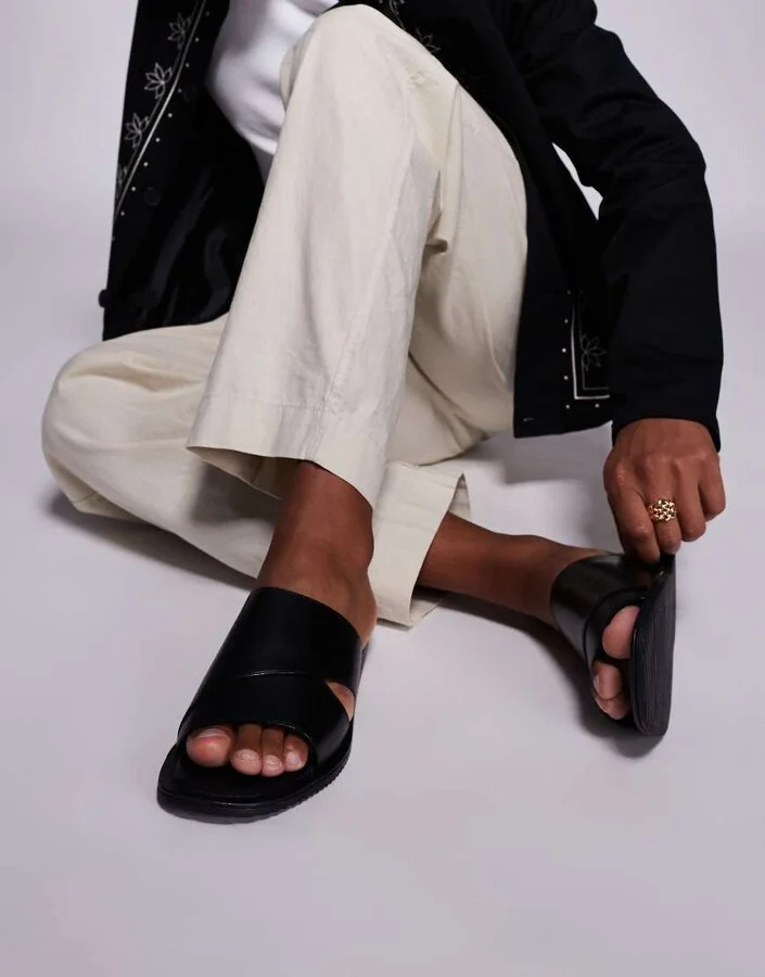 ASOS DESIGN strap sandals in black leather - Image 3