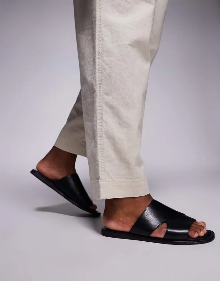 ASOS DESIGN strap sandals in black leather