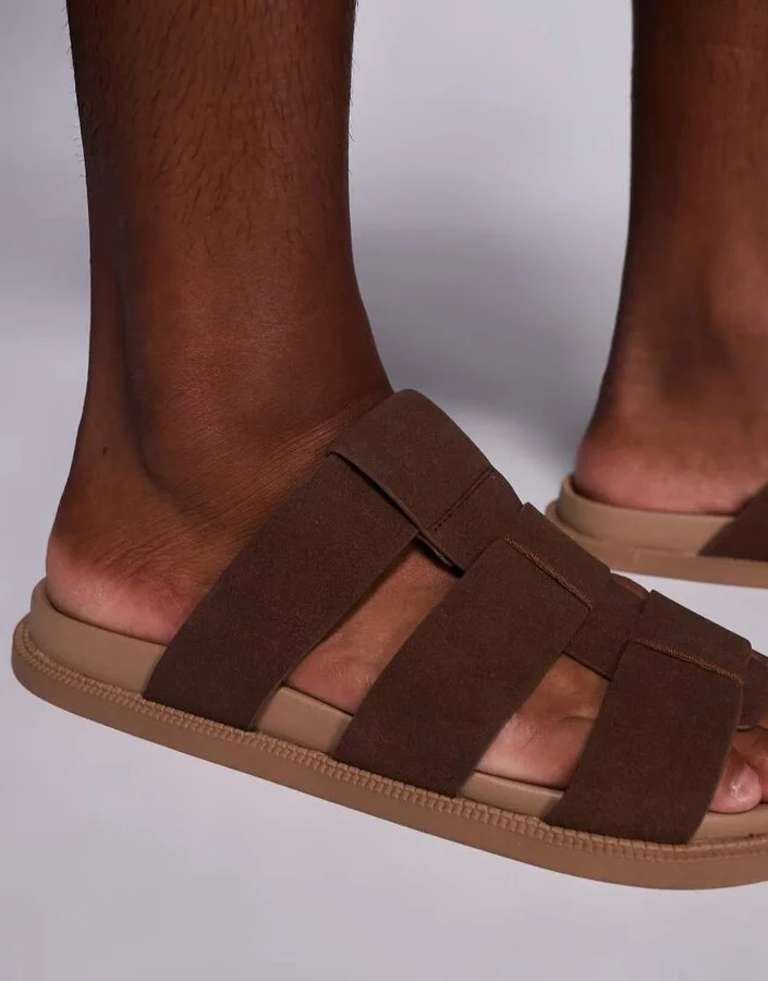 ASOS DESIGN strap sandals in brown - Image 4