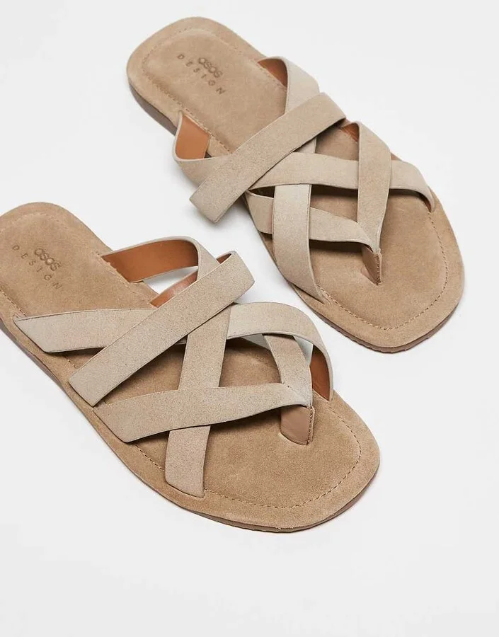 ASOS DESIGN strappy sandals in stone suede