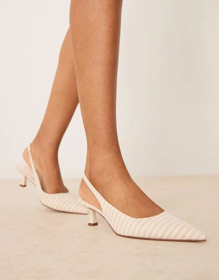 ASOS DESIGN Stroll slingback mid heel shoes in natural stripe