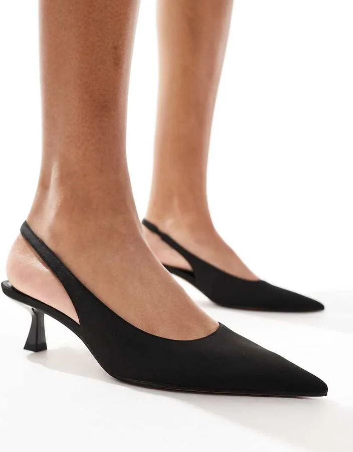 ASOS DESIGN Stroll slingback mid heeled shoes in black