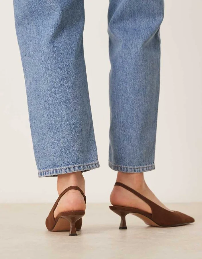 ASOS DESIGN Stroll slingback mid heeled shoes in brown suedette - Image 2