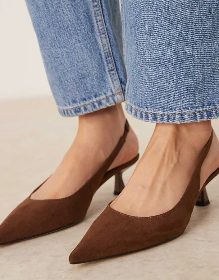 ASOS DESIGN Stroll slingback mid heeled shoes in brown suedette - Image 3