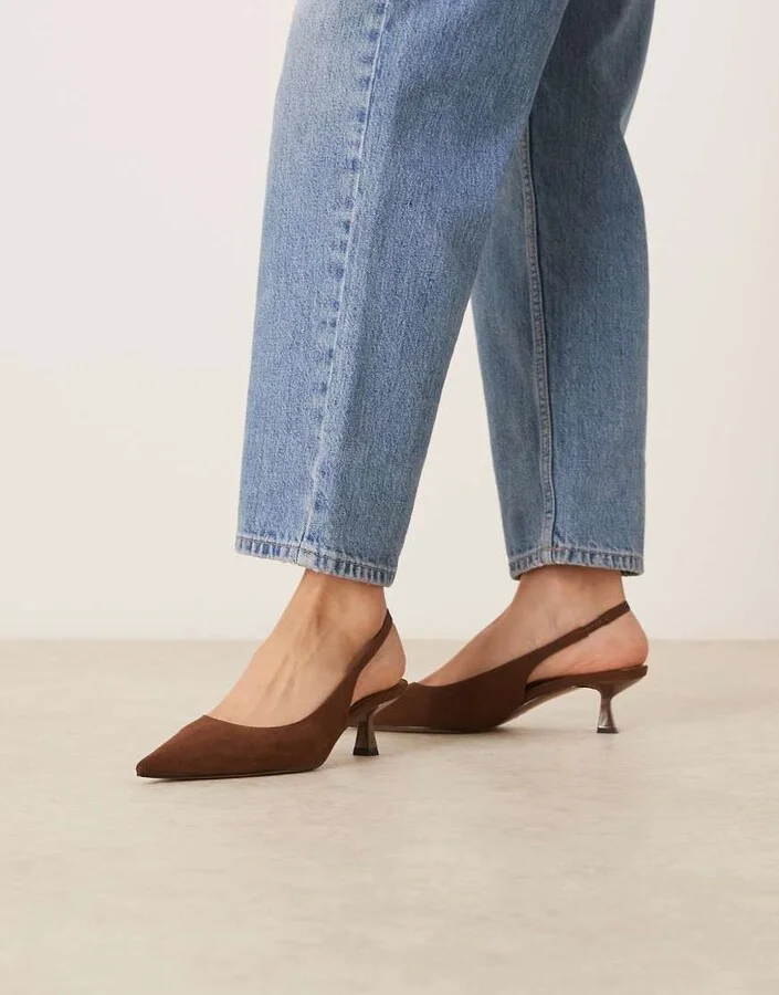 ASOS DESIGN Stroll slingback mid heeled shoes in brown suedette - Image 4