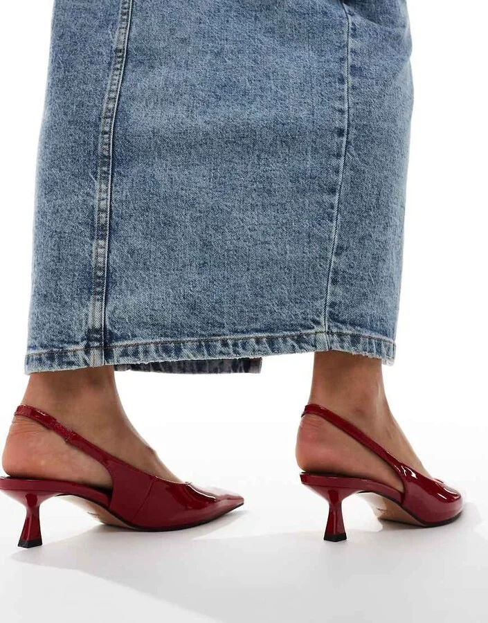 ASOS DESIGN Stroll slingback mid heeled shoes in red - Image 2