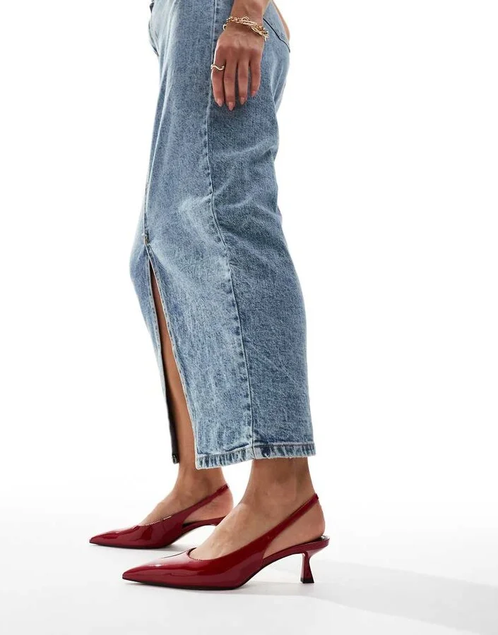 ASOS DESIGN Stroll slingback mid heeled shoes in red - Image 3