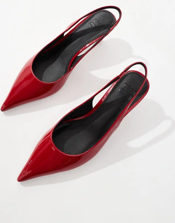 ASOS DESIGN Stroll slingback mid heeled shoes in red - Image 4
