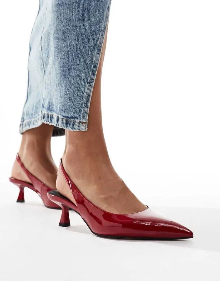ASOS DESIGN Stroll slingback mid heeled shoes in red