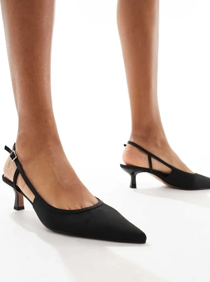 ASOS DESIGN Strut slingback kitten heeled shoes in black - Image 4