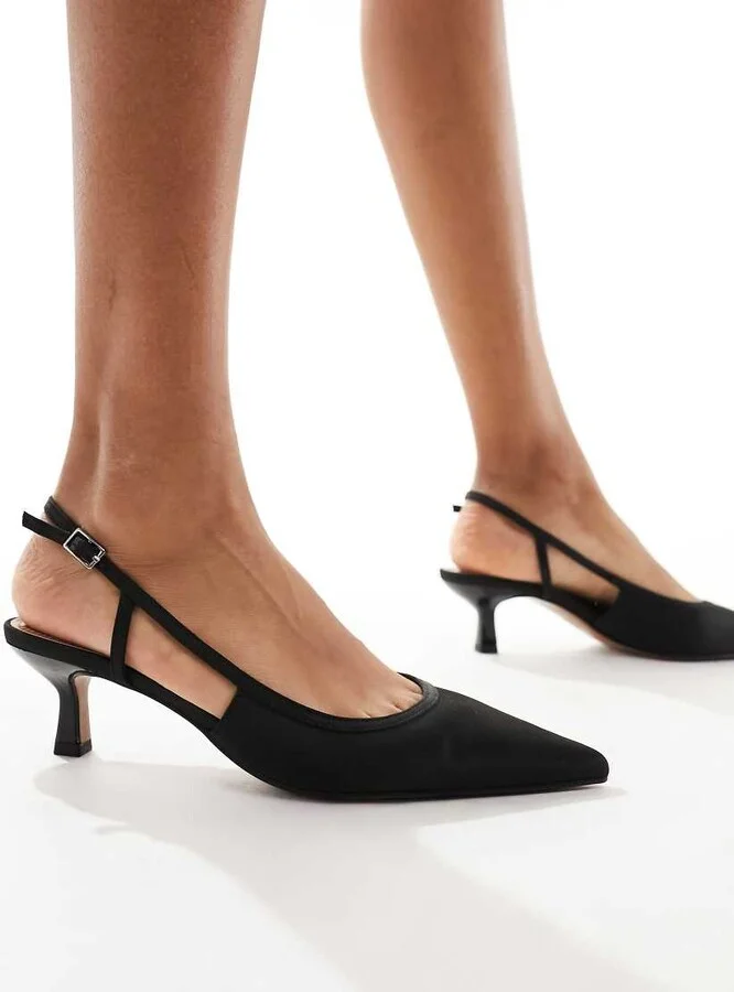 ASOS DESIGN Strut slingback kitten heeled shoes in black