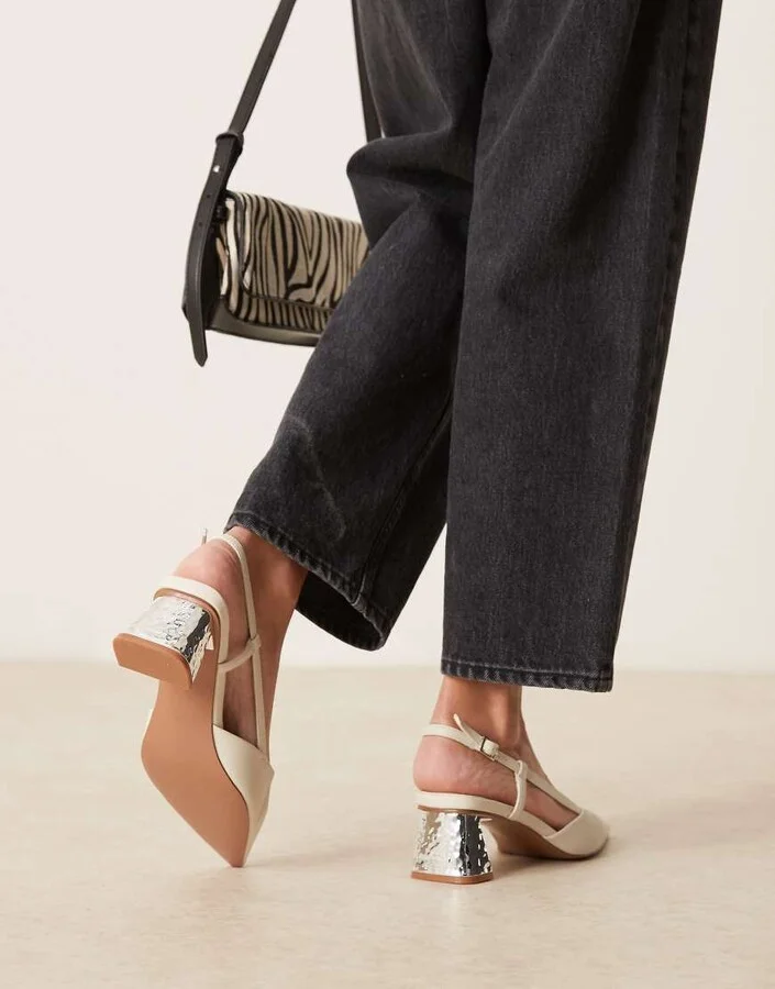ASOS DESIGN Stylish slingback mid heeled shoes in off white - Image 2