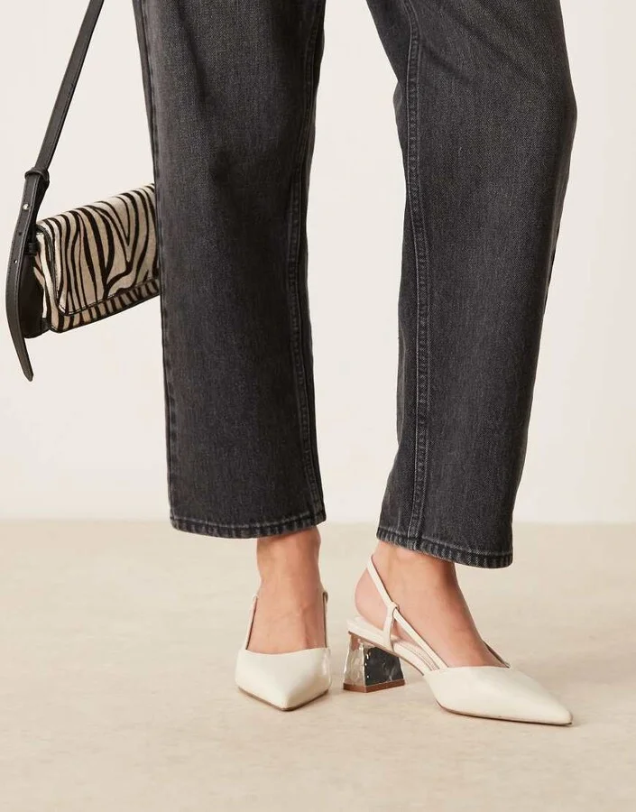 ASOS DESIGN Stylish slingback mid heeled shoes in off white - Image 3