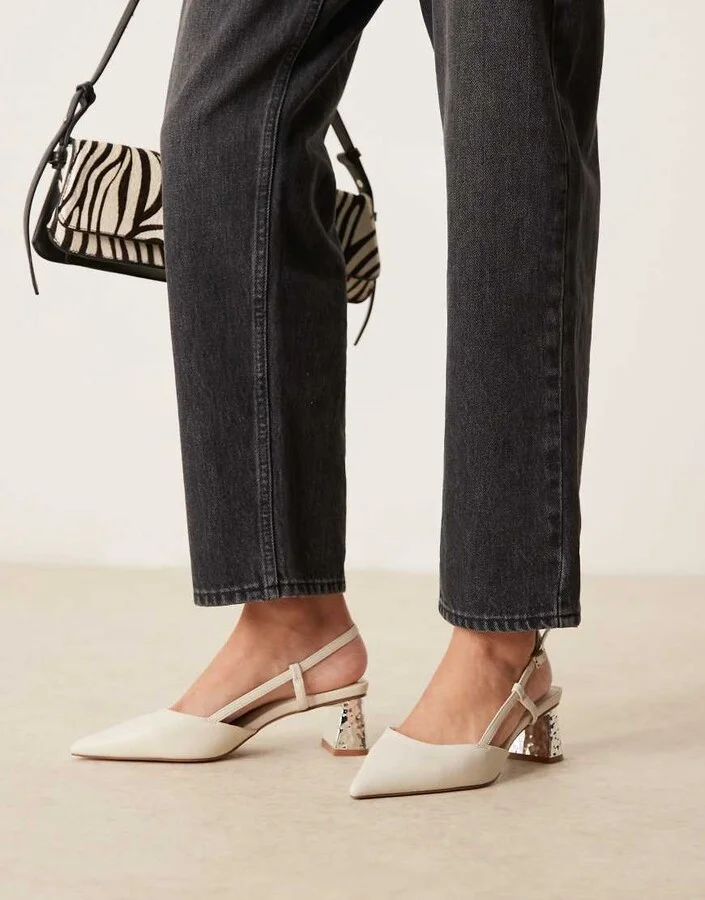ASOS DESIGN Stylish slingback mid heeled shoes in off white