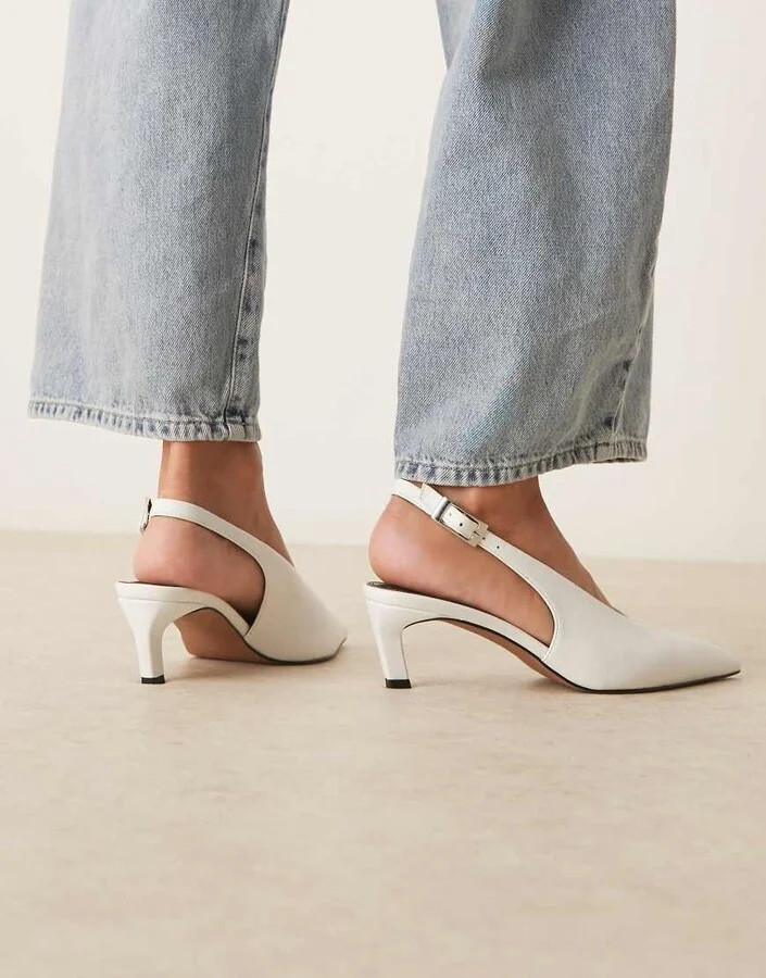 ASOS DESIGN Suki slingback kitten heeled shoes in white - Image 2