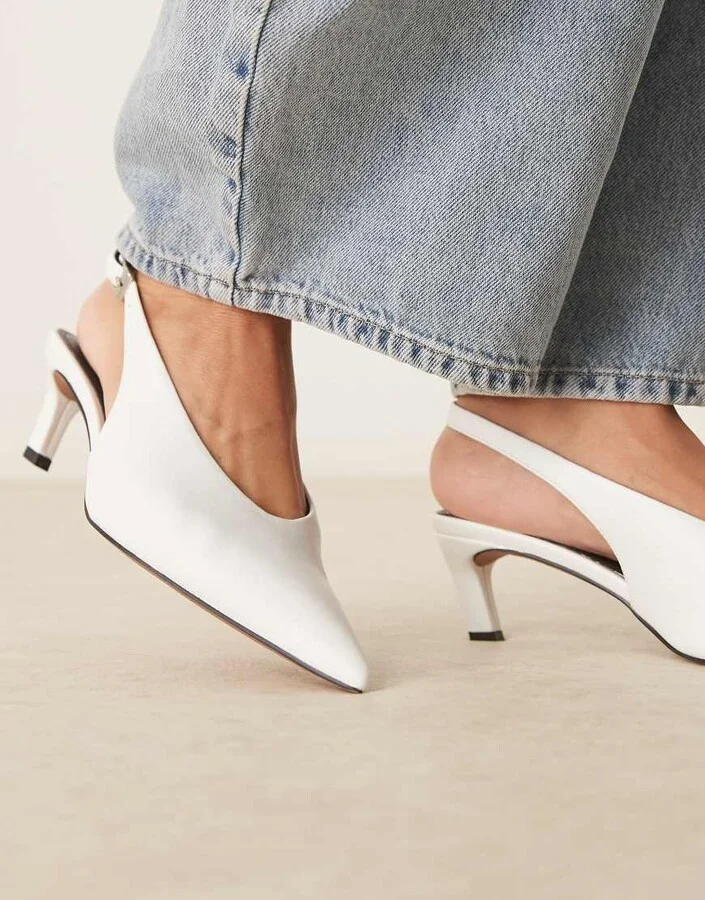 ASOS DESIGN Suki slingback kitten heeled shoes in white - Image 3