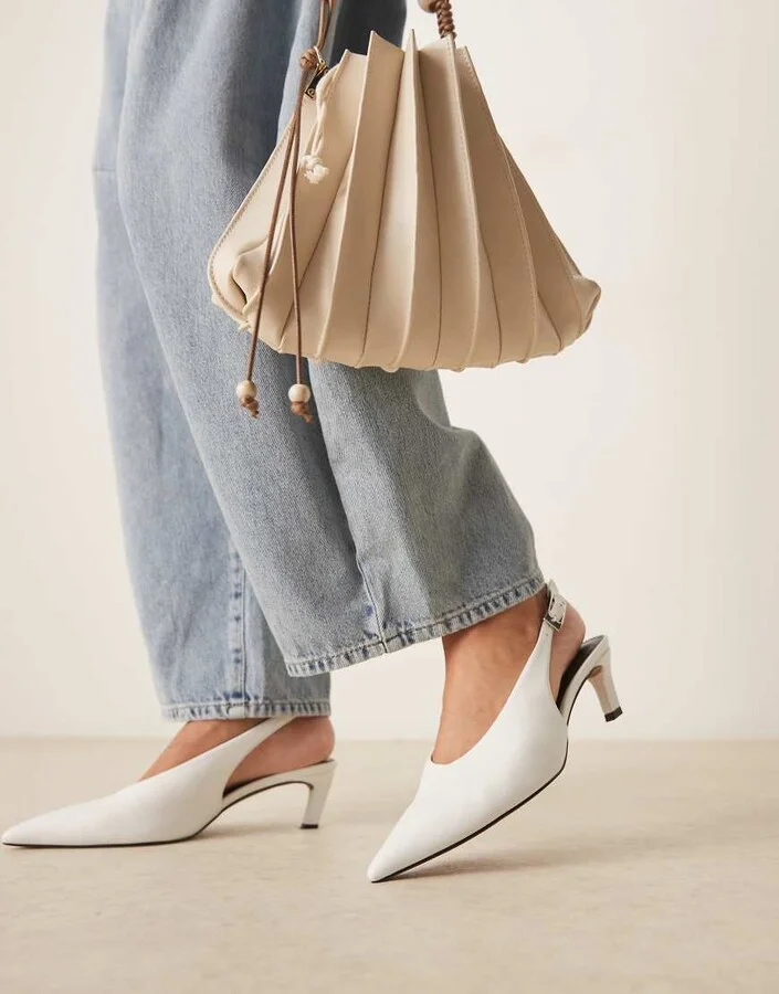 ASOS DESIGN Suki slingback kitten heeled shoes in white - Image 4