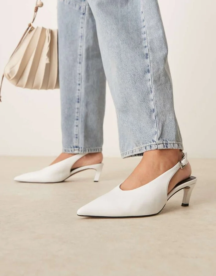 ASOS DESIGN Suki slingback kitten heeled shoes in white