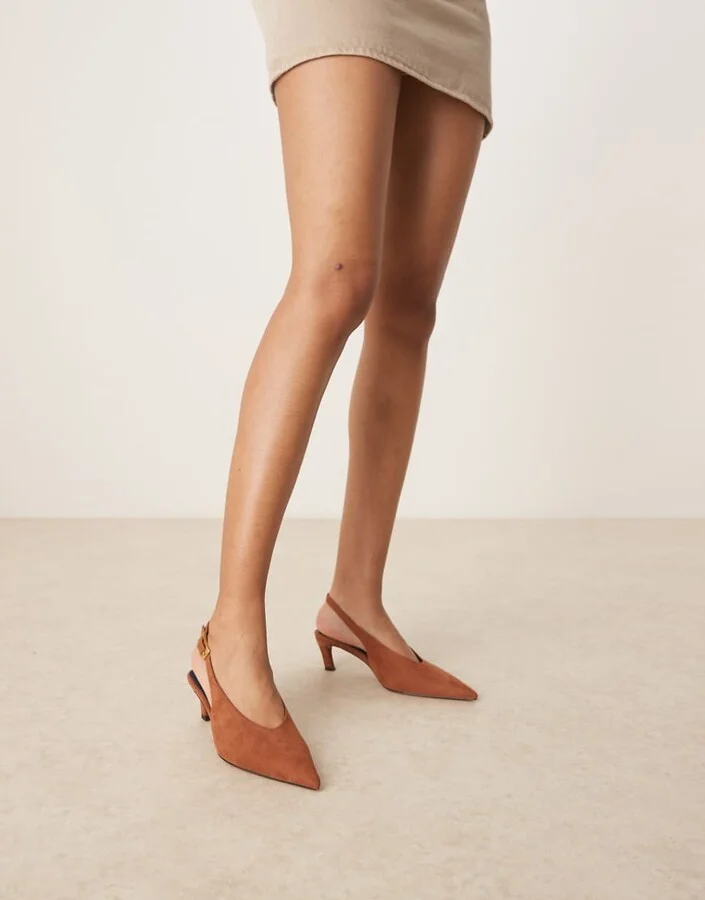 ASOS DESIGN Suki suedette slingback kitten heeled shoes in mink - Image 2